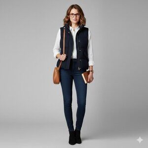 Gap Cotton Blend Womens Medium Zip Front Sleeveless Warm Puffer Vest Navy Blue